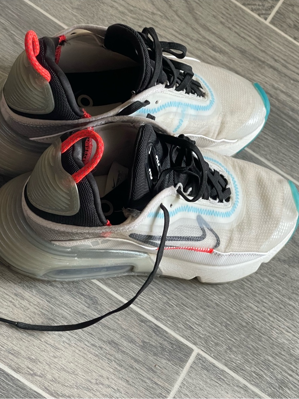 Nike Women's White Sneakers with Black, Teal, and Coral Accents